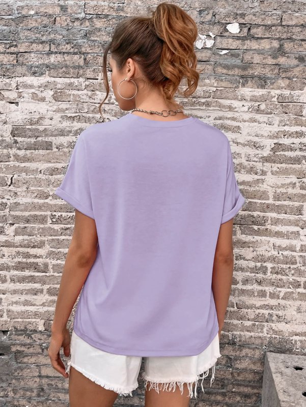 Round Neck Cuffed Sleeve T-Shirt - Cute Little Wish