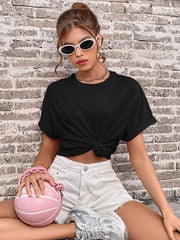 Round Neck Cuffed Sleeve T-Shirt - Cute Little Wish