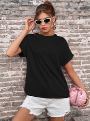 Round Neck Cuffed Sleeve T-Shirt - Cute Little Wish