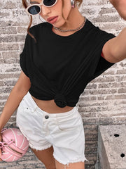 Round Neck Cuffed Sleeve T-Shirt - Cute Little Wish