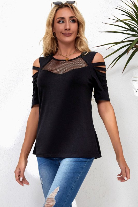 Round Neck Cutout Raglan Sleeve Tee - Cute Little Wish