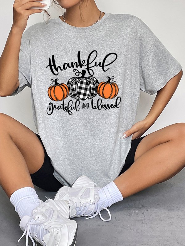 Round Neck Short Sleeve Fall Season Graphic T-Shirt - Cute Little Wish