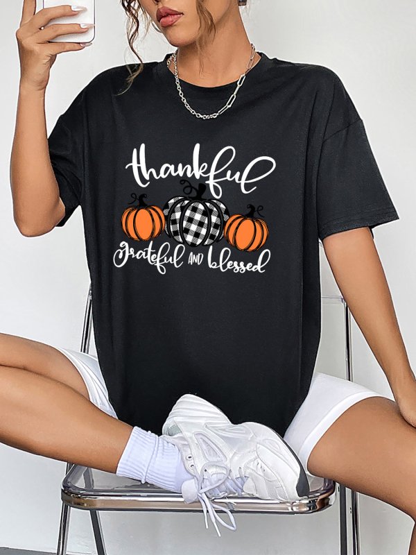 Round Neck Short Sleeve Fall Season Graphic T-Shirt - Cute Little Wish