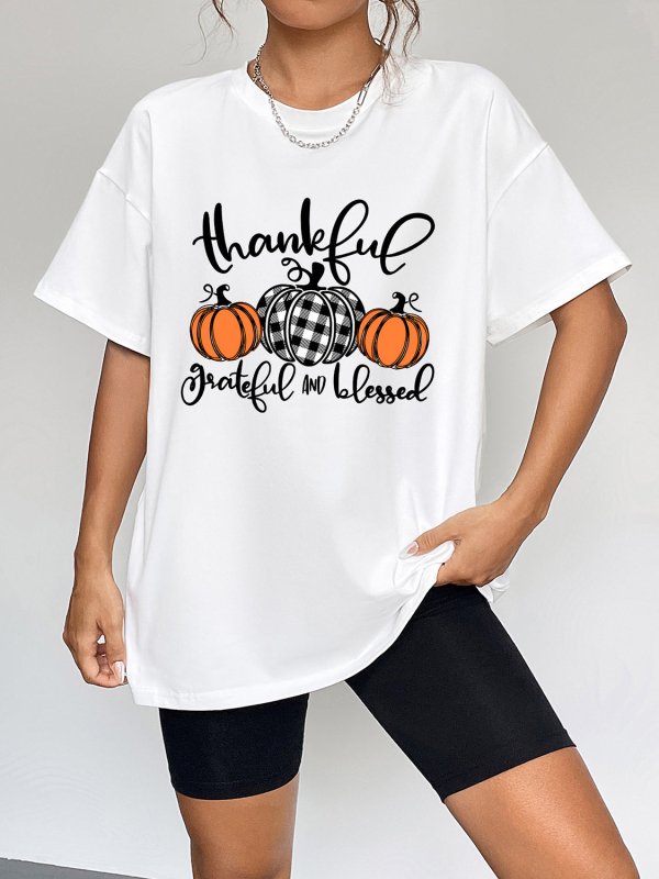 Round Neck Short Sleeve Fall Season Graphic T-Shirt - Cute Little Wish