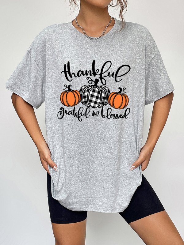 Round Neck Short Sleeve Fall Season Graphic T-Shirt - Cute Little Wish