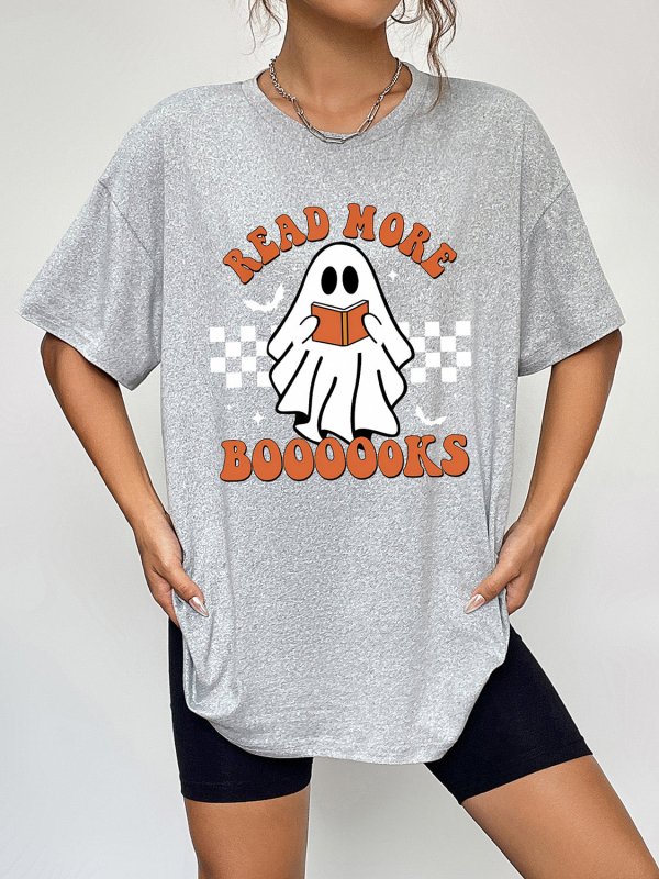 Round Neck Short Sleeve Ghost Graphic T-Shirt - Cute Little Wish