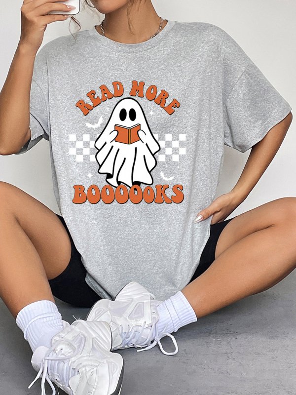 Round Neck Short Sleeve Ghost Graphic T-Shirt - Cute Little Wish