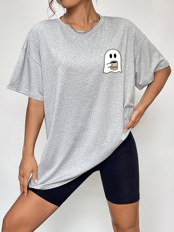 Round Neck Short Sleeve Ghost Graphic T-Shirt - Cute Little Wish