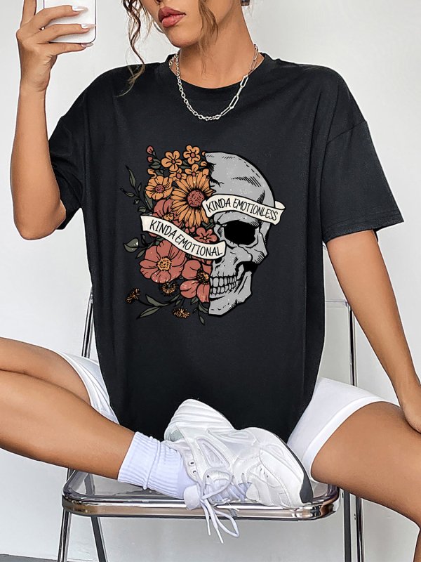 Round Neck Short Sleeve Graphic T-Shirt - Cute Little Wish