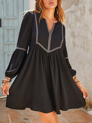 Ruched Notched Long Sleeve Mini Dress