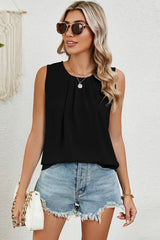 Ruched Round Neck Tank - Cute Little Wish