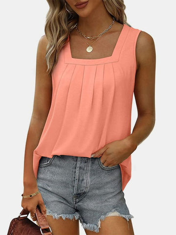 Ruched Square Neck Tank - Cute Little Wish