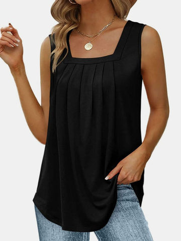 Ruched Square Neck Tank - Cute Little Wish