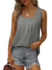 Ruched Square Neck Tank - Cute Little Wish