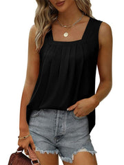 Ruched Square Neck Tank - Cute Little Wish