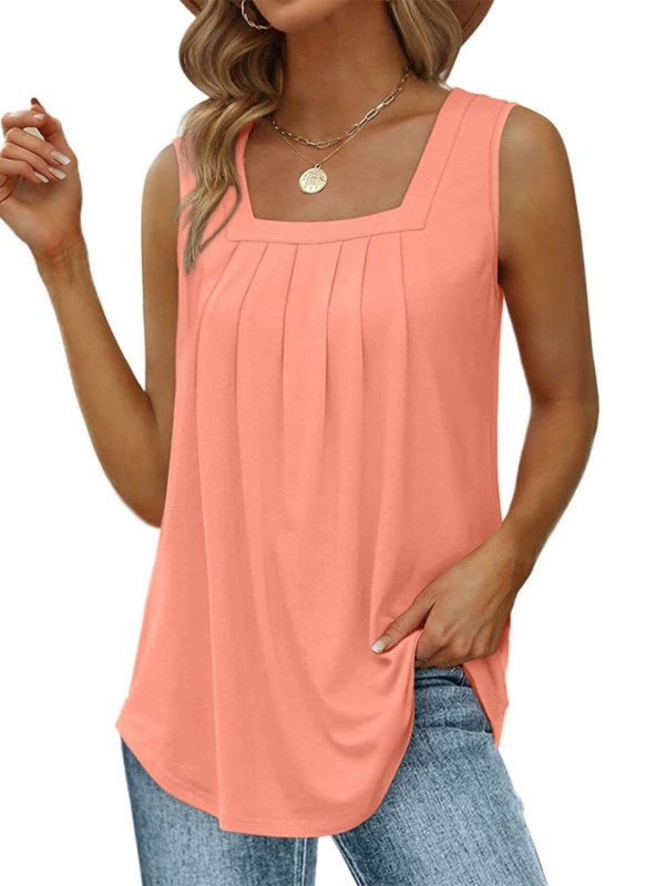 Ruched Square Neck Tank - Cute Little Wish