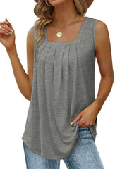 Ruched Square Neck Tank - Cute Little Wish