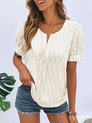 Ruffled Notched Short Sleeve T-Shirt - Cute Little Wish