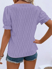 Ruffled Notched Short Sleeve T-Shirt - Cute Little Wish