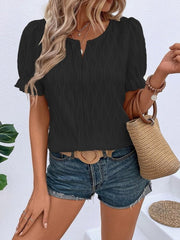 Ruffled Notched Short Sleeve T-Shirt - Cute Little Wish