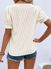 Ruffled Notched Short Sleeve T-Shirt - Cute Little Wish