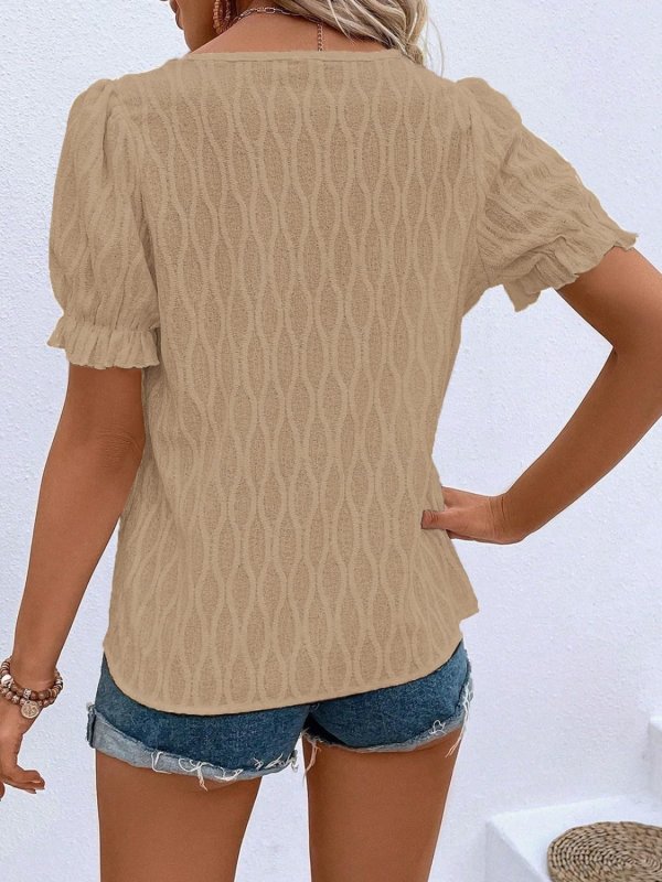 Ruffled Notched Short Sleeve T-Shirt - Cute Little Wish