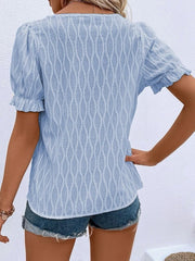 Ruffled Notched Short Sleeve T-Shirt - Cute Little Wish