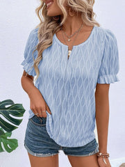 Ruffled Notched Short Sleeve T-Shirt - Cute Little Wish