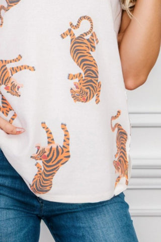 Ruffled Tiger Print Cap Sleeve Blouse - Cute Little Wish