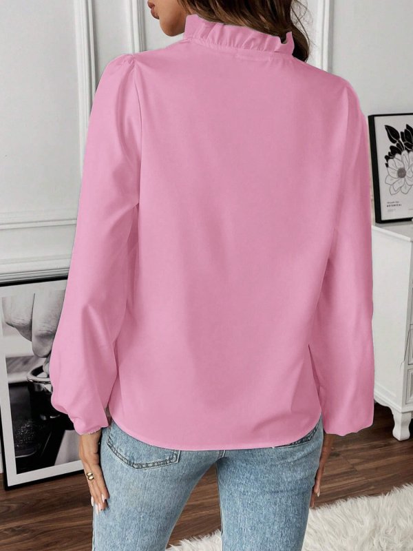 Ruffled V-Neck Long Sleeve Blouse - Cute Little Wish