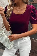 Scoop Neck Puff Sleeve T-Shirt - Cute Little Wish