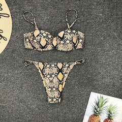 Sexy Snake Pattern Triangle Split Bikini - Cute Little Wish