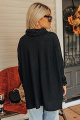 Side Slit High - Low Cowl Neck Long Sleeve Blouse