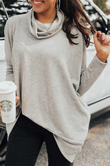 Side Slit High - Low Cowl Neck Long Sleeve Blouse