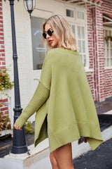 Slit V - Neck Dropped Shoulder Sweater