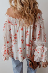 Smocked Floral Off - Shoulder Flounce Sleeve Blouse