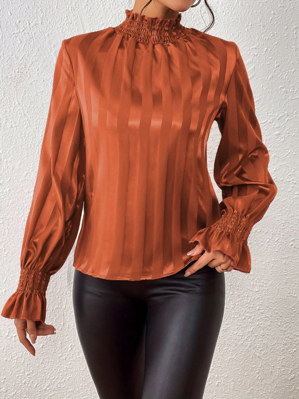 Smocked Mock Neck Long Sleeve Blouse - Cute Little Wish