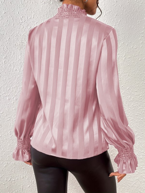 Smocked Mock Neck Long Sleeve Blouse - Cute Little Wish