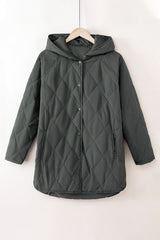 Snap Down Long Sleeve Quilted Winter Coat