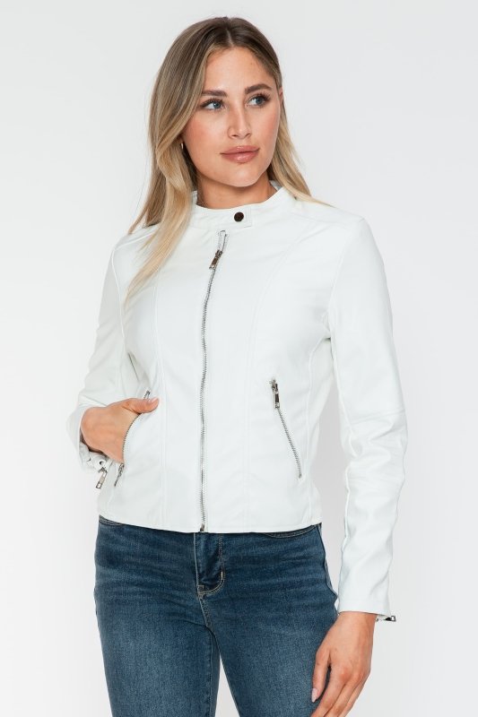 Snobbish PU Leather Zip Up Jacket with Pockets