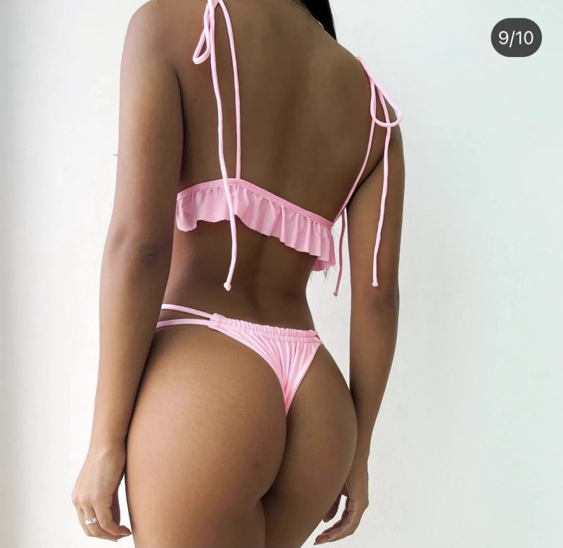 Solid Color Two-Piece Lace-up Sexy Swimsuit Bikini - Cute Little Wish