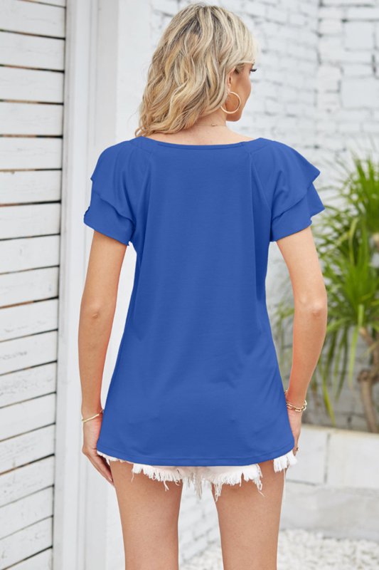 Square Neck Flutter Sleeve Top - Cute Little Wish