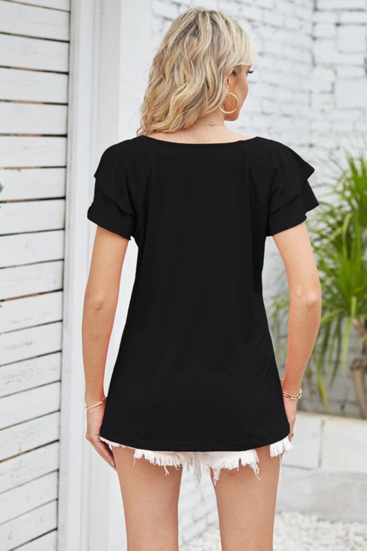 Square Neck Flutter Sleeve Top - Cute Little Wish