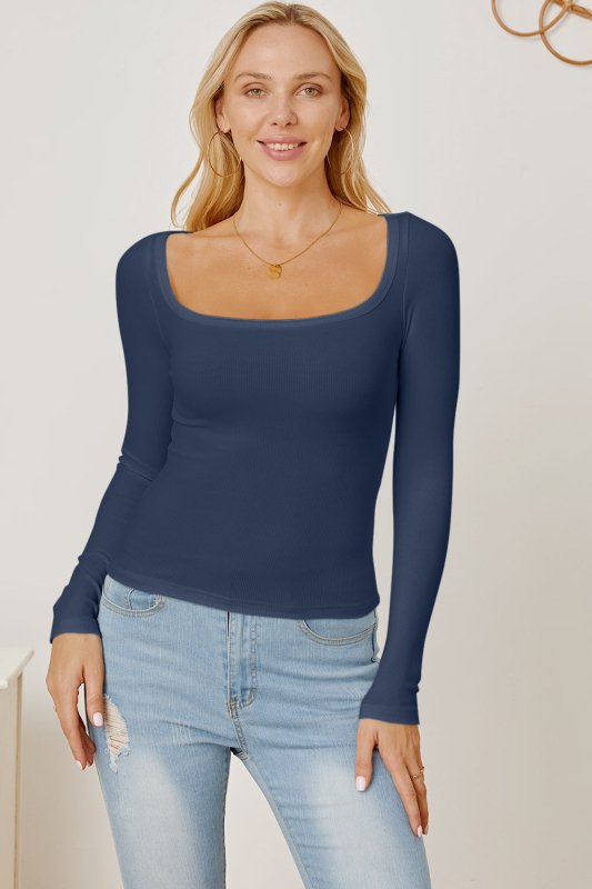 Square Neck Long Sleeve T-Shirt - Cute Little Wish