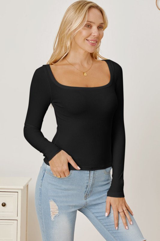 Square Neck Long Sleeve T-Shirt - Cute Little Wish