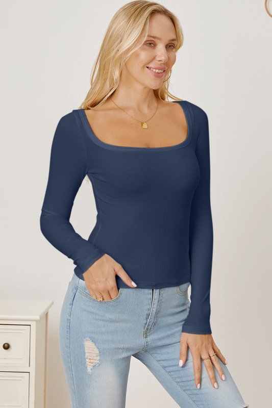 Square Neck Long Sleeve T-Shirt - Cute Little Wish