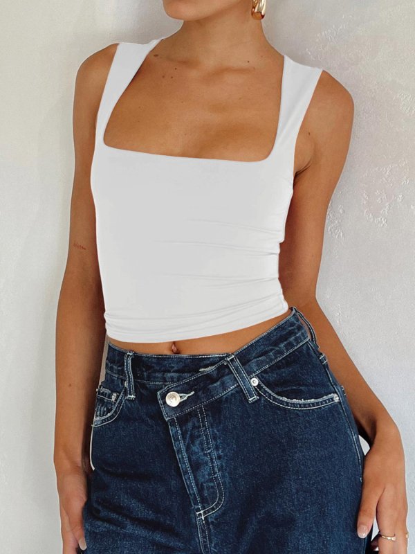 Square Neck Wide Strap Tank - Cute Little Wish