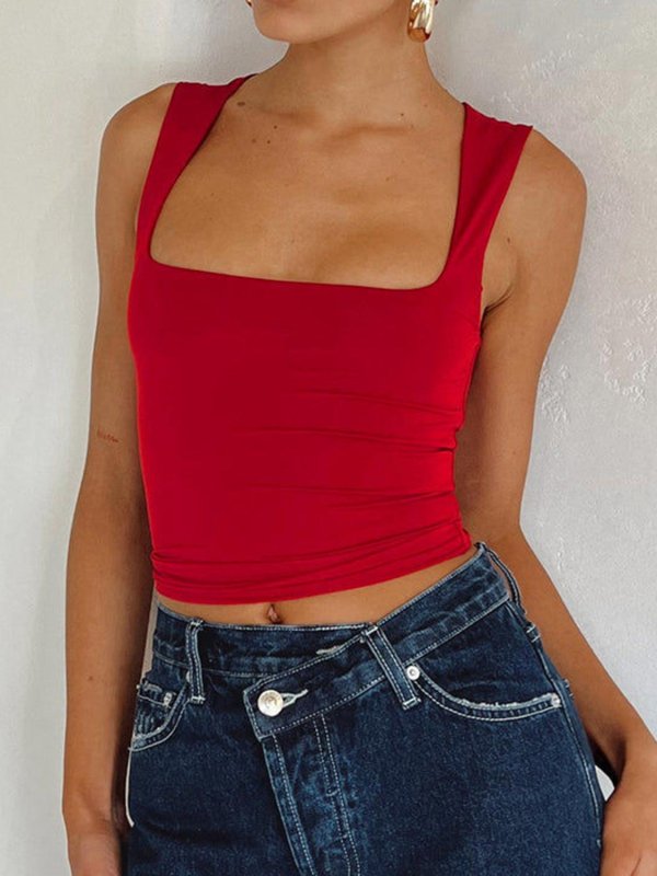 Square Neck Wide Strap Tank - Cute Little Wish