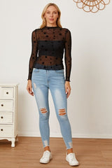 Star Pattern Mock Neck Long Sleeve Blouse - Cute Little Wish