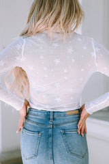 Star Pattern Mock Neck Long Sleeve Blouse - Cute Little Wish